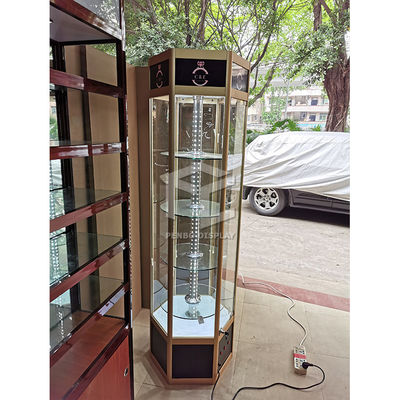 300*300*2000mm Tower Hexagonal Glass Display Showcase Titanium Alloy OEM